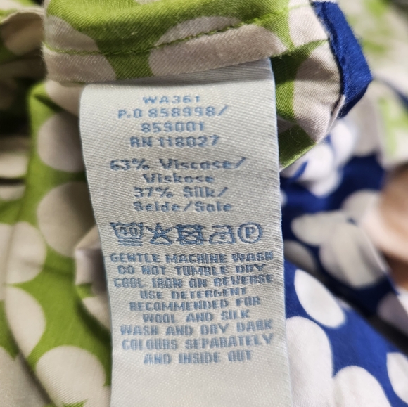 Boden Silk blend midi/tunic polka dot dress green and blue sz 6A - Picture 6 of 9